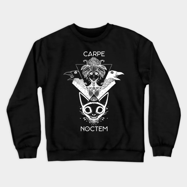 Carpe Noctem Witch & Crows Illustration, Seize The Night Crewneck Sweatshirt by cellsdividing